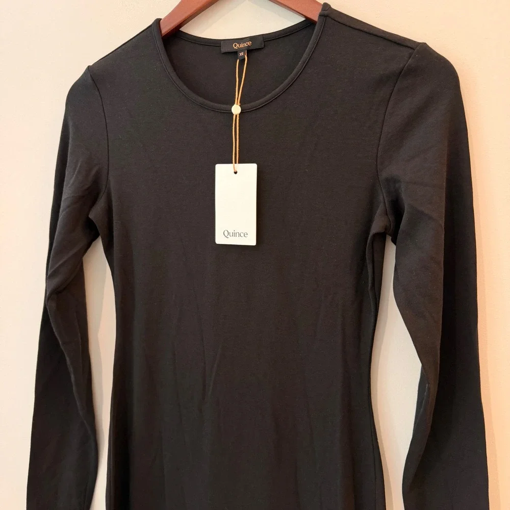 Quince Jersey Long Sleeve Maxi Dress Date Resort Vacation Trip True Black XS NWT